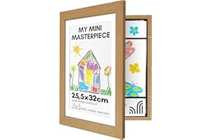 Americanflat Cadre Dessin Enfant à Changer A4 Chêne Foncé avec Passe-Partout et 25,5 x 32 cm sans Passe-Partout - Cadres avec Ouverture Frontale Pouvant Contenir 100 Pièces
