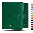 NEORAH — A6 Notebook SLEEVE with Loop + Dotgrid JOURNAL | Faux Leather Sleeve + Penloop | 2 Front 1 Back compartment | 4 Card Slots | 2 BookMarks | Gift Box— Fits any A6 Softcover Moleskine Hobonichi Midori Stalogy Notebook Planner Organizer Agenda Journal–DARK GREEN