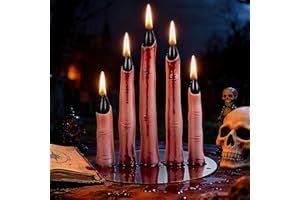 SYNERIX Halloween Deko Kerzen Gruselig - Halloween Tischdeko für Outdoor Innen Garten Party, Deko Zubehör Horror Draußen Außen mit Spiegelsockel, Fingerkerze Dekoration Gartendeko(5 Stück)