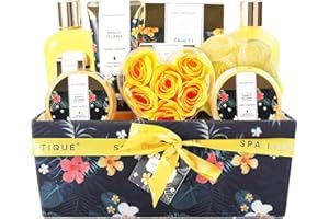 Spa Luxetique Spa Gift Set,Bath Sets for Women Gifts Men 12pcs Tahiti Island Relaxing Bath hamper Gifts Sets with Essential Oil,Body Butter,Bubble Bath Birthday Pamper Gifts for Her Christmas Gifts