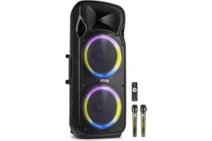 Fenton FT212LED MK2, Partybox Bluetooth Lautsprecher Groß 1400W, Musikbox Bluetooth Groß, 15" LED Subwoofer, Mikrofon, Akku- Netzbetrieb, AUX Eingang, USB Media-Player, Stereo-Pairing, Party Box