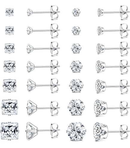 Boucles D'oreilles En Acier Inoxydable Avec Zircone - Lot De 12 Paires - Hypoallergénique - Pour Hommes Et Femmes - Styles Unisexe - 11