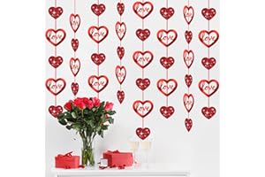 LANMOK 12pz Cuore Rosso Ghirlande Appese Decorazioni Pendenti Cuore Decorazione di San Valentino Striscione Appeso per Matrimonio per Nozze Fidanzamento Anniversario San Valentino（2 M Ciascuno）