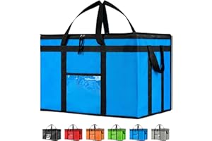 NZ home Sac isotherme 3XL et chauffe-aliments pour livraison de nourriture et courses avec dessus zippé, bleu (lot de 1)