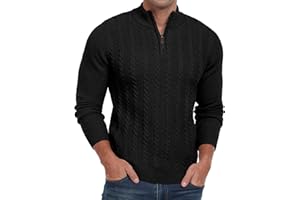 Hisir Mens Zip Jumper Cable Knit Winter Crew Neck Sweater Long Sleeve Jumpers Causal Pullover for Men
