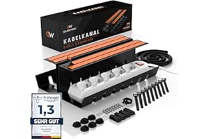 GELSENWERK® Kabelkanal Schreibtisch Schwarz - Kabelmanagement Set selbstklebend & verschraubbar - Kabel Organizer & Kabelwanne ohne Bohren - 2er Komplettset für Büro & Home Office