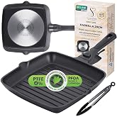 Stone&amp;Stone Grill Pan Induction 11 Inches Non-Stick, PFAS Free PTFE PFOA, GREBLON Q-Line CK 3000, Integral Steel Base, Remova