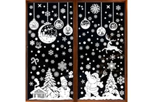 Nepfaivy Christmas Window Stickers Decorations - 260 Pcs Reusable Christmas Decorations, Removable Static Xmas Window Stickers, Santa Claus, Moose, Snowman,Xmas Tree and Snowflakes Window Clings