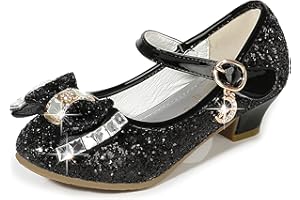 Monissy Niña Tacón Altos Zapatos de Disfraz Princesa Lazo Antideslizante Sandalias de Vestir Navidad Cumpleaños Regalo Diario Mary Jane