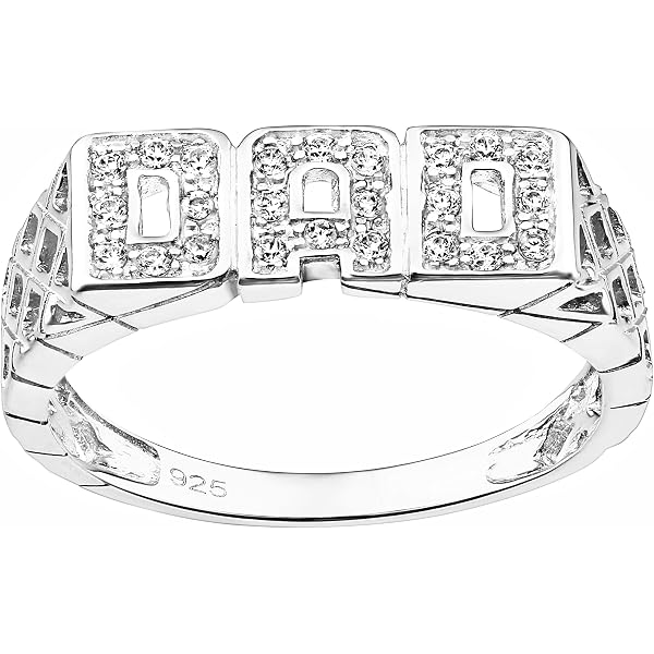 Men's Sterling Silver "DAD" Ring With CZ - Solid Band, Size 11