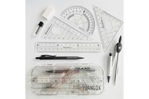 YUANCOX Maths Rulers Set 8 PCS Geometry Compass Set Drawing Compass Protractor Set Rulers for School Supplies Student Rulers Compass Protractor Set (MathSet-8PCS)