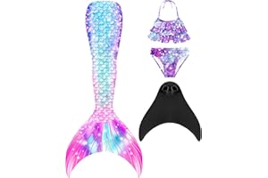 DNFUN dziewczęcy ogon syreny do pływania z płetwą syreny - księżniczka cosplay strój kąpielowy płetwa syreny do pływania