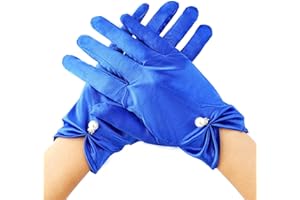 Yolev Weiße Blau Schwarz Handschuh Kurze Satin Handschuhe Damen Elegant Brauthandschuhe Blumenhandgelenk Spitzenhandschuhe Höflichkeits Sommer Hochzeits Oper Dinner Handschuhe