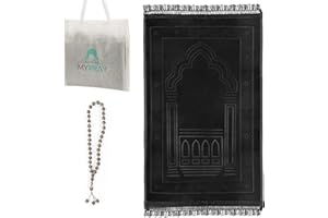 MYPRAY - Gebetsteppich - dick - 3er Set Seccade - mit Tesbih und Tasche (schwarz)