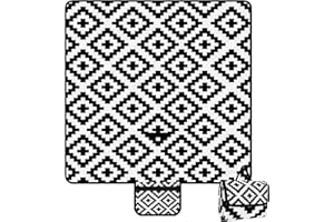 ‎JOPEE Jopee Picknickdecke 200x200 cm, Wasserdicht Campingdecke mit Griff, Groß Outdoor Stranddecke für 4-6 Personen, Tragbar Isoliert Strandmatte für Camping, Wandern, Strandpark - Schwarz & Weiß