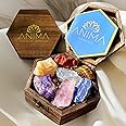 Anima Premium Healing Crystals Gift – Large Raw 7 Chakra Set with Rose Quartz and Amethyst Crystal and Gemstones in Wooden Box – Spiritual Gifts for Women for Meditation, Protection with Guide Booklet