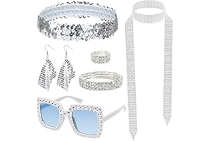 BAANFLY Upgraded 1970s Disco Accessories,Disco Costume Set with Gradient Blue Mirror Sunglasses,Long Scarf Earrings Bracelet Ring Headband Abba Disco Fancy Dress Kit for Women 70/80s Theme Party 6Pcs