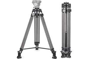 INNOREL VF80C Sistema de Trípode Vídeo, 186cm/73pulgadas Trípode de Video, Camcorder Sistema de Trípode Pierna de Fibra de Carbon Carga Máxima 12kg/26lb, con 60mm Adaptador/Bolsa (Solo Trípode VF80C)