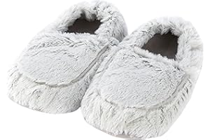 Warmies Kapcie do kuchenki mikrofalowej, podgrzewane kapcie damskie z suszoną francuską lawendą, kojące ciepło i wygoda, jeden rozmiar Marshmallow Grey Color