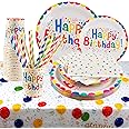 101Pcs Rainbow Birthday Party Tableware Set Party Paper Plates Cups Napkins Tablecloth Straws Rainbow Birthday Party Supplies Decorations for 20 Guests