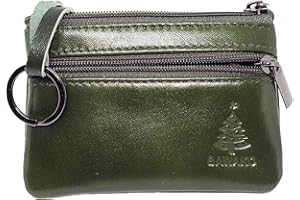 BAWAKO Étui à clés en cuir véritable édition spéciale, étui à clés pour femme, homme, enfant, porte-monnaie compact fait à la main spécial, vert, Weihnachtsbaum S, Poche pour carte d'identité