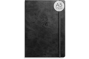 Burde Agency A5 Forma Deluxe Nero, Planner Settimanale in Similpelle Elegante, Calendario A5 2025-2026 per Studenti, Insegnanti e Professionisti, Agenda per Appuntamenti e Studio