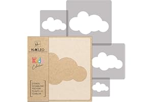 NL NAKLEO ART & WALL DECOR NAKLEO 5 pezzi riutilizzabili stencil di plastica - Nuvola Nube Nimbus 2-34x34cm a 9x9cm - Decorazioni Stanza Bambini Pittura Motivi - Mobili Parete fai-da-te Artigianato