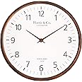 HARRIS & CO. CLOCKMASTERS Luxury Wooden Wall Clock - 13 inch (Dark Teak Wood, Curved Glass) (Silent Sweep Noiseless Technology) Model - Trafalgar Street