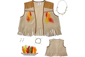 W WIDMANN MILANO Party Fashion - Set di costumi da indiano per bambini, gilet, copricapo e accessori, carnevale, festa a tema