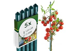 KADAX Zestaw 5 stalowych tunerów z powłoką, 120 cm x 11 mm, osłona roślin, odporna na warunki atmosferyczne, do pomidorów z haczykiem