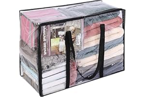 Vieshful Przezroczyste worki do przechowywania ubrań, 40 l, ze wzmocnionym uchwytem, winylowe worki do przechowywania pościeli, pościeli, kołder, przezroczystych kieszeni na przeprowadzkę