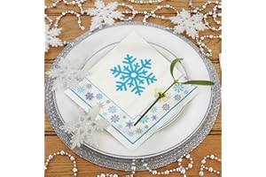 LAMEK 40 Piezas Servilletas de Invierno de Copos de Nieve Cristales de Hielo Servilletas de Papel Navideñas Cristal de Nieve Decoración de mesa para Navidad Navideños Nochebuena Adviento, 33x33 cm