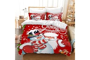 PQCXXA Copripiumino Natalizio, Set di biancheria da letto per bambini, motivo Babbo Natale e alce, copripiumino con chiusura lampo e 2 federe 50 x 75 cm (Natale E, 220x240cm)