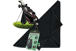 Caddie Up Microfibre Golf Towel with Integrated Brush, Golf Ball Cleaner Pouch Pocket, Strong Magnetic Attachment, and Carabiner Clip - Tour Black, Fairway Green or Storm Grey Towels (Tour Black)