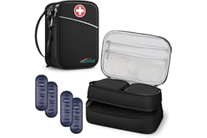 MEDMAX Torba podróżna z 4 opakowaniami na lód – izolowany na cukrzycę torba o dużej pojemności torby ratunkowa na wstrzykiwacze do insuliny, glukometr i inne akcesoria dla diabetyków (Czarny)