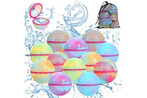 FIRESTYLE 12Pcs Reusable Water Balloons, Water Balloons Self Sealing, Magnetic Water Balloons for Kids and Adults,Latex-Free Silicone Water Toys for Kids Adults Water Games Outside Summer Fun Party.