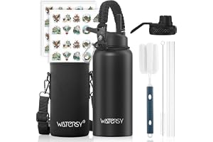 WATERSY Vakuumisolerad vattenflaska i rostfritt stål 946 ml/32 oz, dryckesflaska i metall med 2 lock läckagesäkert (sugrörslo
