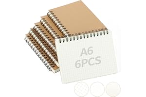 FASOOD 6 Pack Libreta Espiral A6, Cuaderno Cubierta Kraft, Bloc de notas 160 Páginas (2 Blancas+2 Cuadricula+2 Puntos) para Escritura, Dibujo, Diario, Bloc de Notas, Escolar, Regalo
