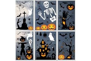 Sticker Halloween Fenêtre, SILARLAIT 10 Feuilles Sticker Fenêtre Halloween Électrostatique & Amovible & Réutilisable, Autocollant Halloween Enfant, Déco d'Halloween pour Vitre, Vitrine