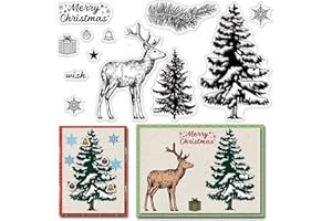 CRASPIRE Navidad Silicona Sellos Transparentes Elk Feliz Navidad Pino Árbol Copos de Nieve Patrones Sellos Transparentes para Hacer Tarjetas Decoración DIY Scrapbooking Relieve Álbum Decoración