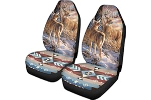 Showudesigns Western Deer Forest Car Seat Covers Front Seat Only for Women,Auto Saddle Blanket Seat Protector for Vehicle,Sedan, Truck, SUV, Van Boho Aztec