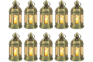 ‎ROMADEDI Romadedi Laterne Gold Hochzeit Tischdeko - 10er Set Mini Laterne zum Aufhängen, mit LED Kerzen für Party Deko, Weihnachten, Ramadan, Garten, Balkon, Outdoor, Orientalische