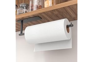 JOCKCARAS Paper Towel Holder Under Cabinet: Wall Mounted Paper Towel Holder No Drilling, Adhesive Under Cabinet Paper Towel Holder, Black Kitchen Towel Holder, Black