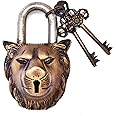 Two Moustaches Golden Lion Design Functional Brass Lock with 2 Keys, Golden, Standard, Pack of 1 Lock and 2 Keys