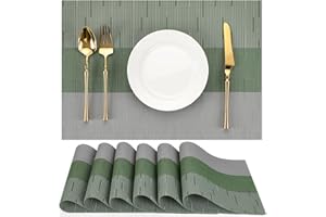 Chitomars Placemats Set of 6, Vinyl Woven Place Mats Indoor Set of 6 Washable Wipeable PVC Table Mats Heat-Resistant Non Slip Placemat for Kitchen Dining Outdoor Table (Grey Sage Green, Set of 6)