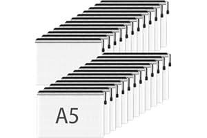 SMARPAU Dokumententasche A5 mit Reißverschluss, 24 Stück Dokumententaschen A5 Wassersicht Datei Tasche Kunststoff Reißverschlusstasche für Datei, Dokumente, Schule, Papier, Kosmetik (Schwarz)