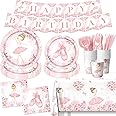 GREHUMOR Ballerina Birthday Party Decorations 142Pcs Ballerina Party Tableware Dancing Girl Ballet Plates and Napkins for Girls Ballerina Theme Birthday Party Supplies Serve 20