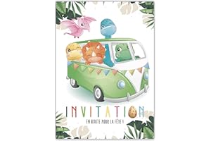 Lola et Louis (L&L) 10 cartes invitation anniversaire en Français • 10 enveloppes • Thèmes Dinosaures, Tropical, Dinos Combi • Cartons pour inviter filles et garçons
