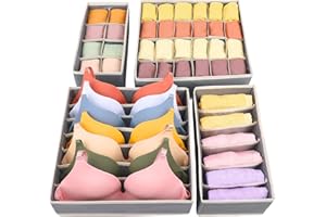 sprecenk Organizer Cassetti Armadio, Set di 4 Cassetto Organizer per Biancheria Intima Pieghevole, Organizzatore Armadio Divisori Cassetti Lavabile Storage Box per Reggiseni, Calze, Cravatte (Grigio)