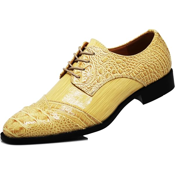 yellow men\'s lace-up oxford shoes alligator or crocodile print dress shoes Men main image 3